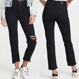 NWT Levi’s Premium High Rise Straight Crop Ripped Jeans in Black Pixel